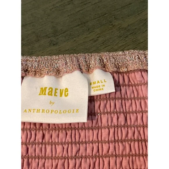Maeve By Anthropologie Ruched Metallic Pink Strapless Top S - Picture 4 of 6